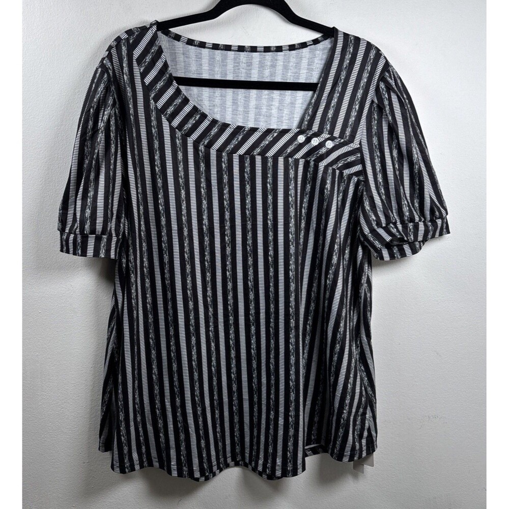LOMON Women’s XXL Striped Knit Top Black White Stretch Casual Career Office NWT